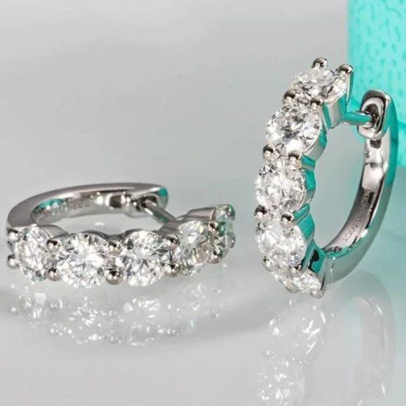 Certified 3ct. t.w. Moissanite Diamond 2cm Huggie Hoop Earrings NEW - Picture 11 of 15